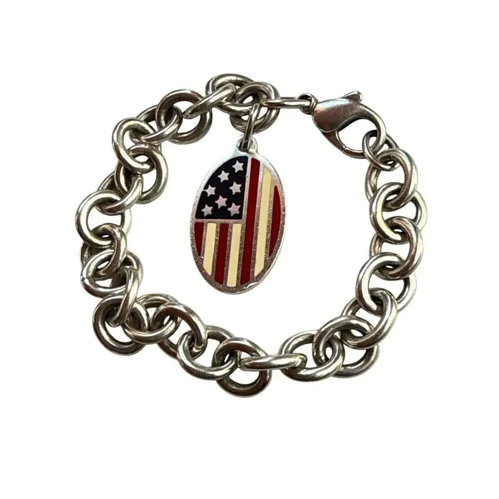 Tiffany & Co. 9/11 Commemorative 925 Sterling FLAG Bracelet Limited Edition 2001 - Picture 2 of 8